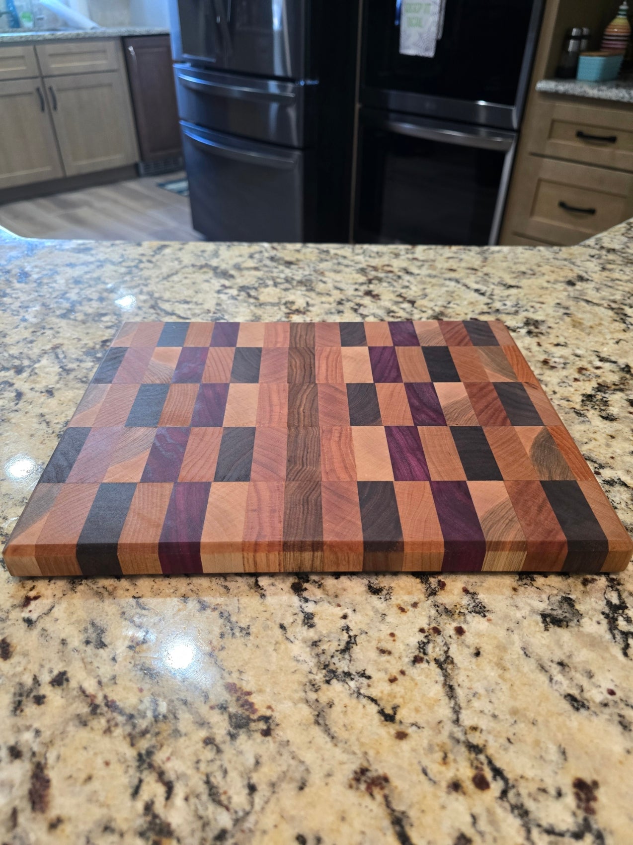 Custom End-Grain Cutting Board – Walnut, Cherry, Maple, Purpleheart & Zebrawood