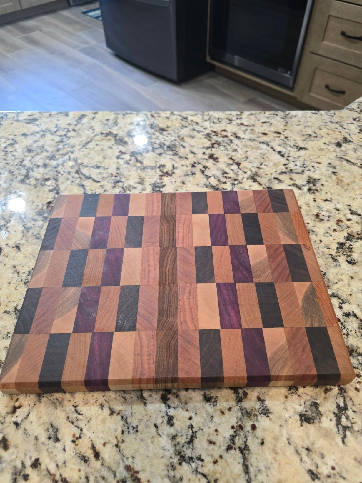 Custom End-Grain Cutting Board – Walnut, Cherry, Maple, Purpleheart &amp; Zebrawood