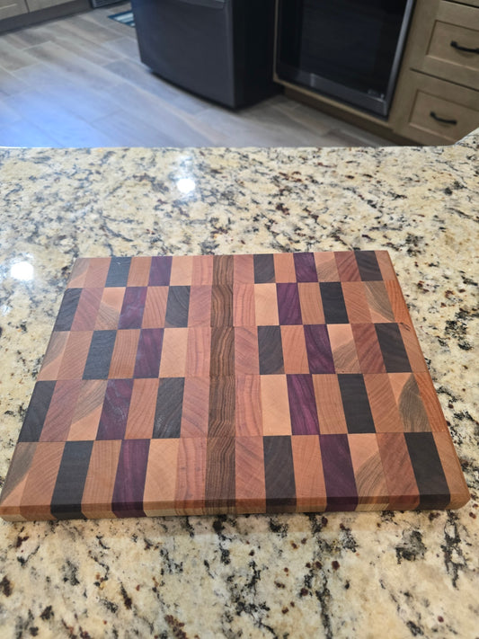 Custom End-Grain Cutting Board – Walnut, Cherry, Maple, Purpleheart &amp; Zebrawood